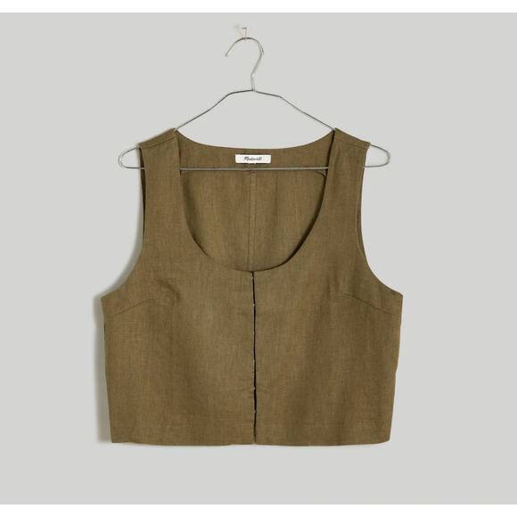 Scoopneck Crop Tank in 100% Linen - Picture 1 of 5